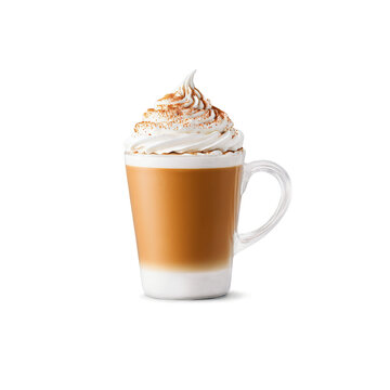 Pumpkin spice latte mug orange and filled with creamy spiced coffee one empty and one