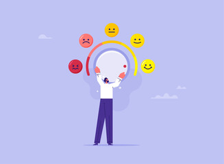 Positive or client satisfaction and ratings concept, customer with emotions satisfaction meter and giving positive feedback