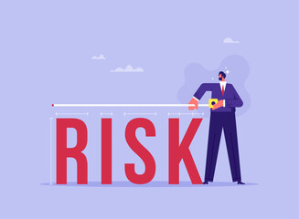 Risk assessment, analyze potential danger level concept, measure money loss acceptable for investing, businessman measuring a word risk with measure tape
