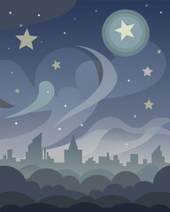 Fototapeta premium The once clear skies are now obscured by a thick layer of smog making it difficult to see the stars at night.. Vector illustration