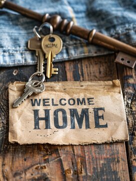 A note reading Welcome Back and keys resting on a wooden table in a simple room.