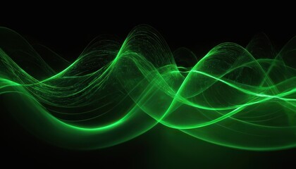 Abstract green softness and transparent lines wave design isolated on a black background.