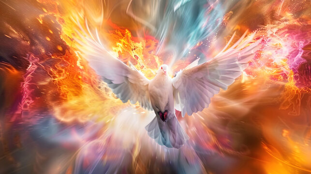 Holy Spirit revealed. A dove burst out of an explosion of light and color.