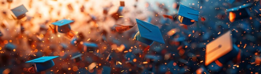 An inspiring image of a high school graduation from a unique low-angle perspective, symbolizing the triumph of academic achievement