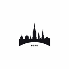 Bern skyline, downtown panorama logo, logotype. Switzerland city badge black contour, isolated vector pictogram with tower, monuments, landmarks, cathedral