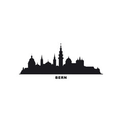 Naklejka premium Bern skyline, downtown panorama logo, logotype. Switzerland city badge black contour, isolated vector pictogram with tower, monuments, landmarks, cathedral