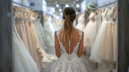 A Dedicated Salesperson At A Wedding Fair, Gracefully Showcasing Stunning Bridal Gowns