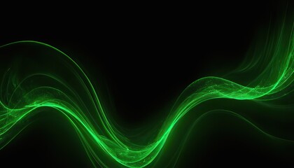 Obraz premium Abstract green softness and transparent lines wave design isolated on a black background.