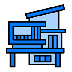 Modern House Blue Filled