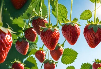 bunches of strawberry on the plant, fruits in the garden