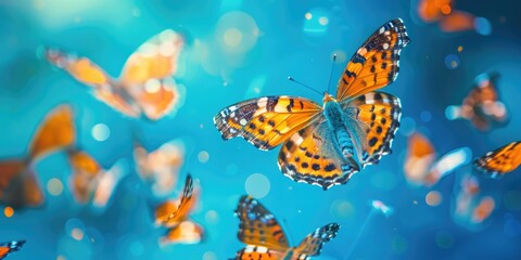 Fototapeta premium A group of butterflies flying in the sky