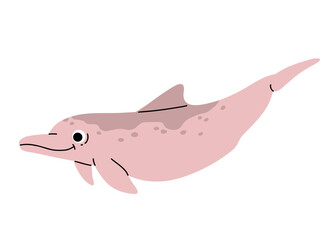 Obraz premium Vector cartoon illustrations of humpback dolphin on a white background. Flat cute icon of dolphin. Underwater world, ocean, underwater inhabitants.