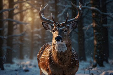 Deer in the dark forest, wildlife photography