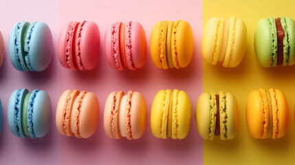 A multicolor background with colorful macarons in vertical stripe bold chromaticity