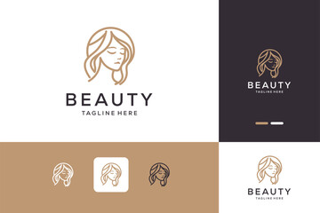 Luxurious beauty woman line art premium vector logo design for makeup, salon and spa, beauty care