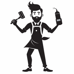 Barber In Action silhouette vector art illustration