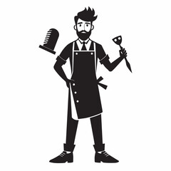 Barber In Action silhouette vector art illustration