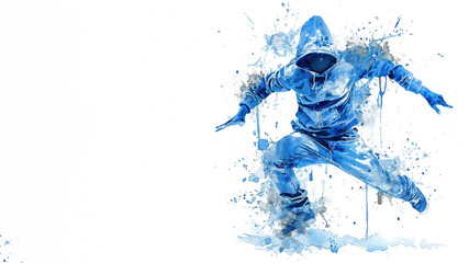 Fototapeta premium Blue watercolor painting of male break dancer performance balanced action