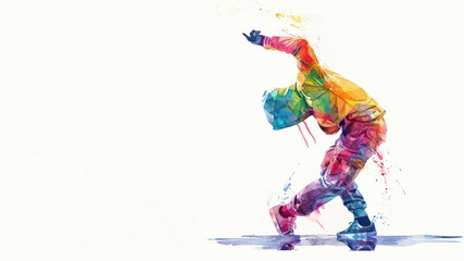 Colorful watercolor painting of male break dancer performance balanced action