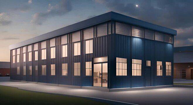 Modern warehouse with steel doors and windows and small office facilities