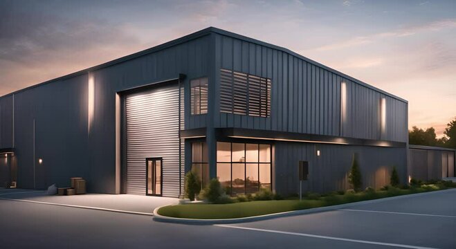 Modern warehouse with steel doors and windows and small office facilities