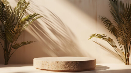 Obraz premium Sunlight on Circular Stone Platform Casting Shadows