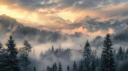 Obraz premium Foggy dawns in the Mountains