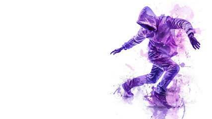 Fototapeta premium Purple watercolor painting of male break dancer performance balanced action