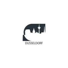 Dusseldorf skyline, downtown panorama logo, logotype. Germany city badge contour, isolated vector pictogram with palace, monuments, landmarks, tower, skyscrapers
