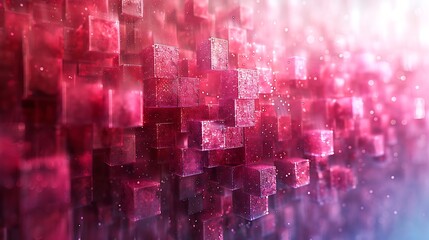 Obraz premium An abstract background featuring a pixelated effect, varying shades of pink and magenta squares, hd quality, digital art, bold and dynamic, geometric pattern, modern design, high contrast.
