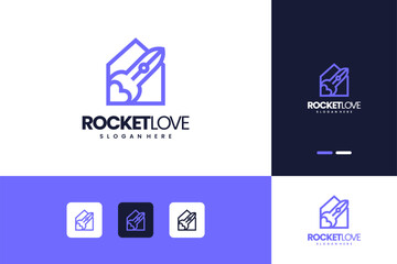 Rocket Love Logo Design Vector Line Art Illustration Inspiration