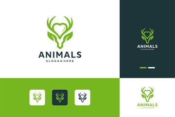 Deer animal combine with love shape logo design inspiration