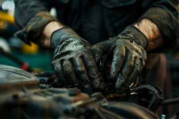 shot of a mechanic hands covered in grease and oil