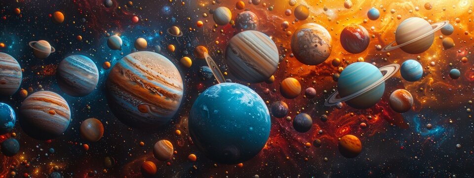 Beautiful model of many planets on space background.