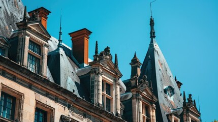 Obraz premium Roof of Fontainebleau Castle under the Clear Blue Sky