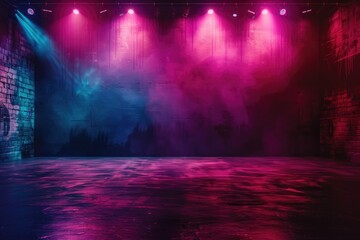 Naklejka premium A large, empty room with purple and blue lights