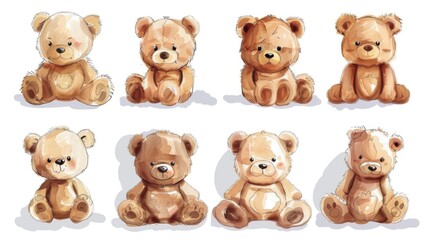 Obraz premium A set of bears in various poses, with some sitting and others standing