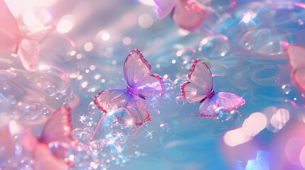 Magical Scene of Butterflies Glowing Over Tranquil Water