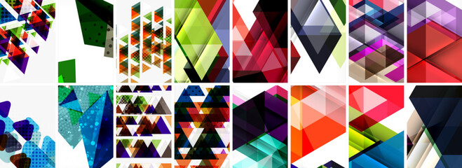 Set of abstract minimal geometric backgrounds with lines, circles and triangles. Vector Illustration For Wallpaper, Banner, Background, Card, Book Illustration, landing page