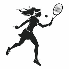 Woman tennis player silhouette illustration, woman tennis player with tennis bat and ball illustration