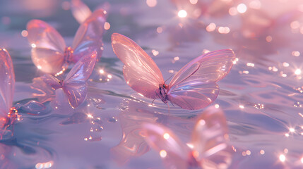 Magical Scene of Butterflies Glowing Over Tranquil Water