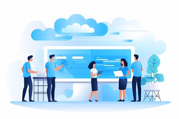 clean vector illustration of a team presenting
