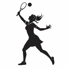 Woman tennis player silhouette illustration, woman tennis player with tennis bat and ball illustration