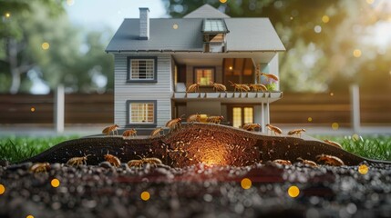 Diagram showcasing expert termite extermination services, professional equipment and techniques in action, ensuring a termite-free home