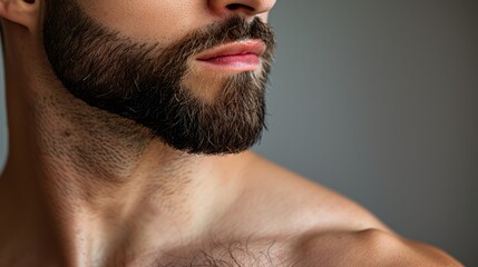 Obraz premium Close-up of chest hair removal, showcasing smooth results, studio lighting, isolated background, professional treatment advertisement