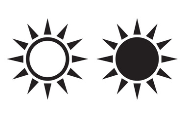 Sun icon, sun symbol isolated on white.