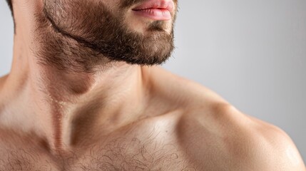 Obraz premium Detailed chest hair removal process, showing smooth skin results, studio lighting on an isolated background, advertising treatment concept