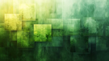 An abstract background with layered squares, transparency creating a multi-dimensional effect, shades of green and yellow, hd quality, digital art, elegant simplicity, geometric design.