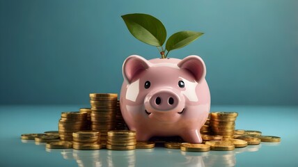 piggy bank and coins grow