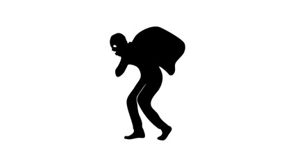 thief with bag, black isolated silhouette
